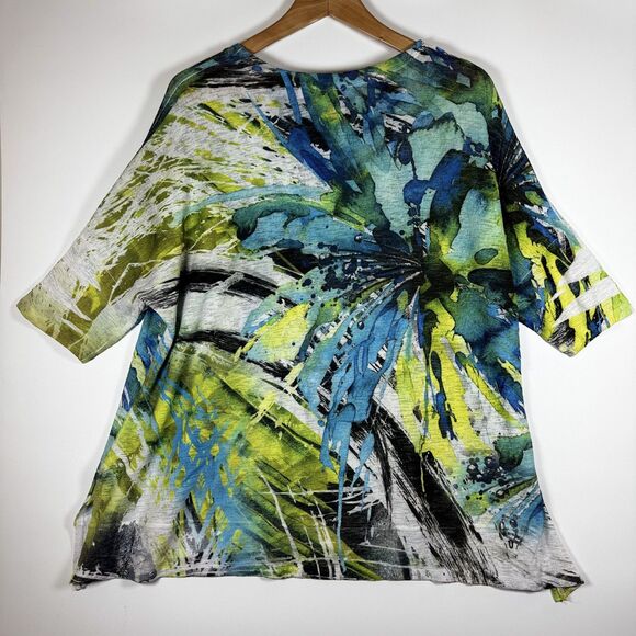 Jess & Jane Shirt Womens Large Blue Green Rain Forest Print Made USA CP1-672 - Picture 5 of 13